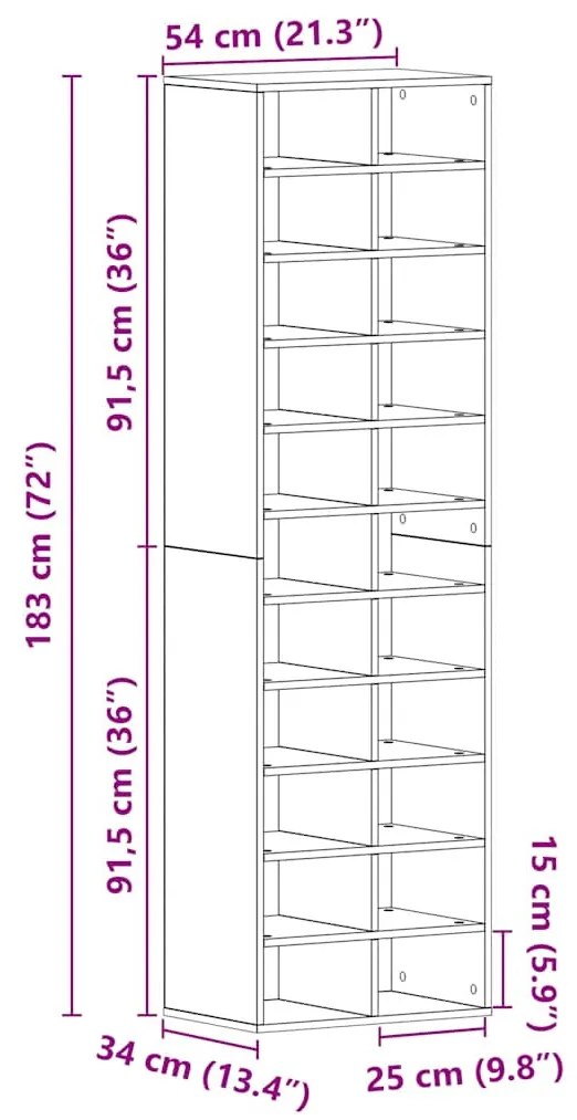 fekete tölgy szerelt fa cipősszekrény 54 x 34 x 183 cm