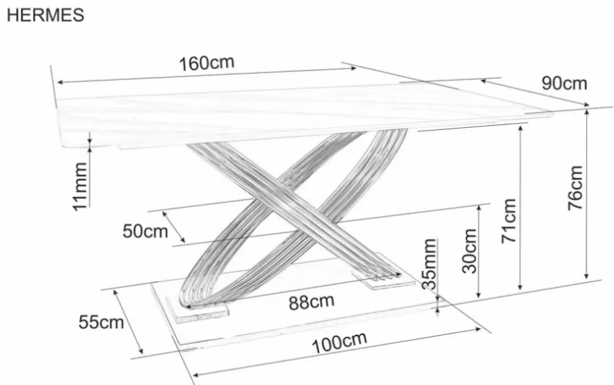 Hermes kerámia étkezőasztal fehér/arany 160x90 cm
