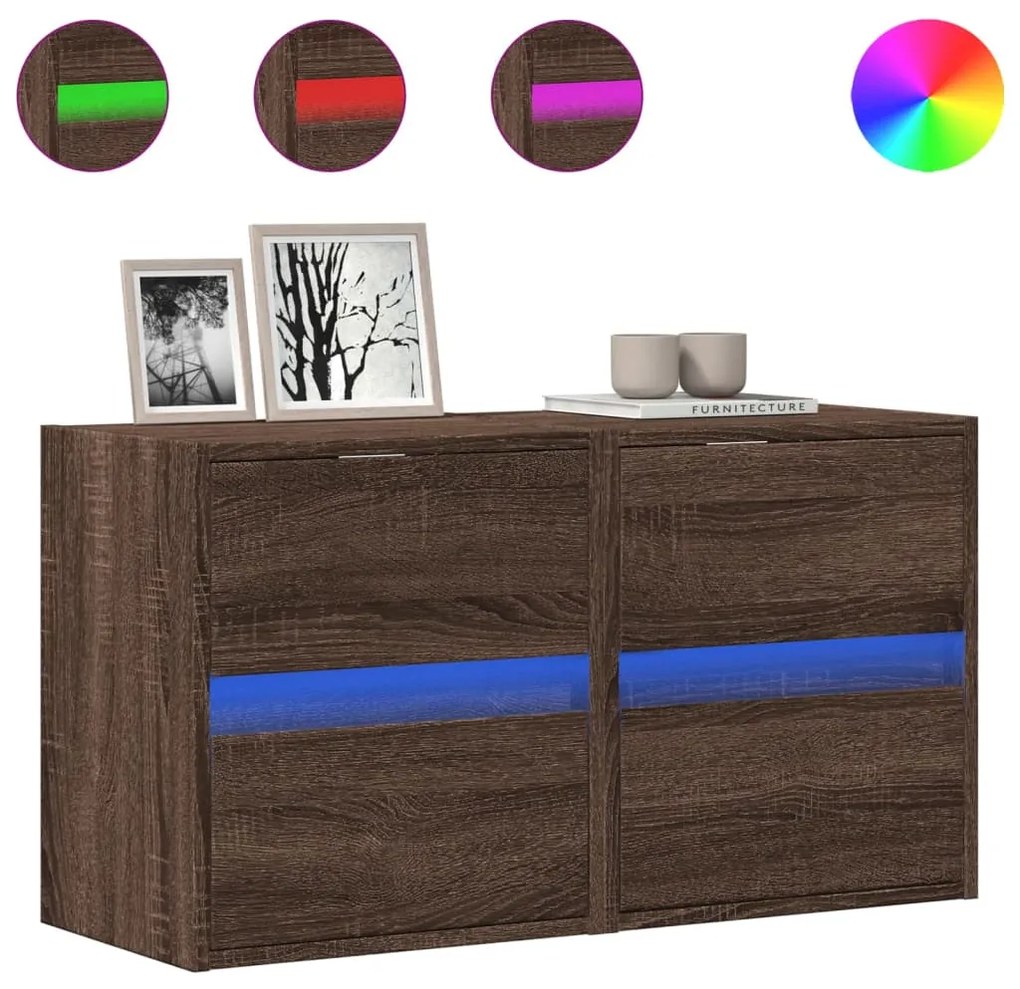 2 db barna tölgyszínű fali TV-szekrény LED-del 41 x 31 x 45 cm