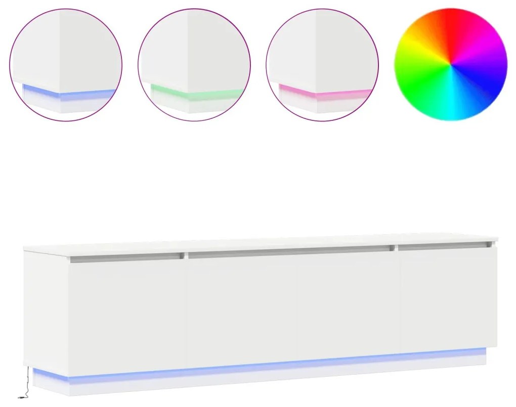 TV szekrény LED világítással Fehér 180x38x49 cm Mérnöki Fa