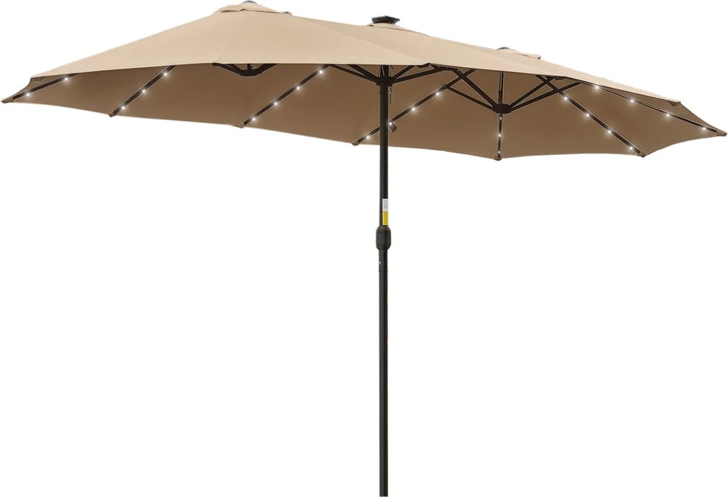 Outsunny Kétszemélyes Virágzású Napernyő 48 Napelemes LED Fénnyel, 450x265x240 cm Teraszon Használható Napernyő Kíváló Védelmét Nyújt a Teraszon, Balk