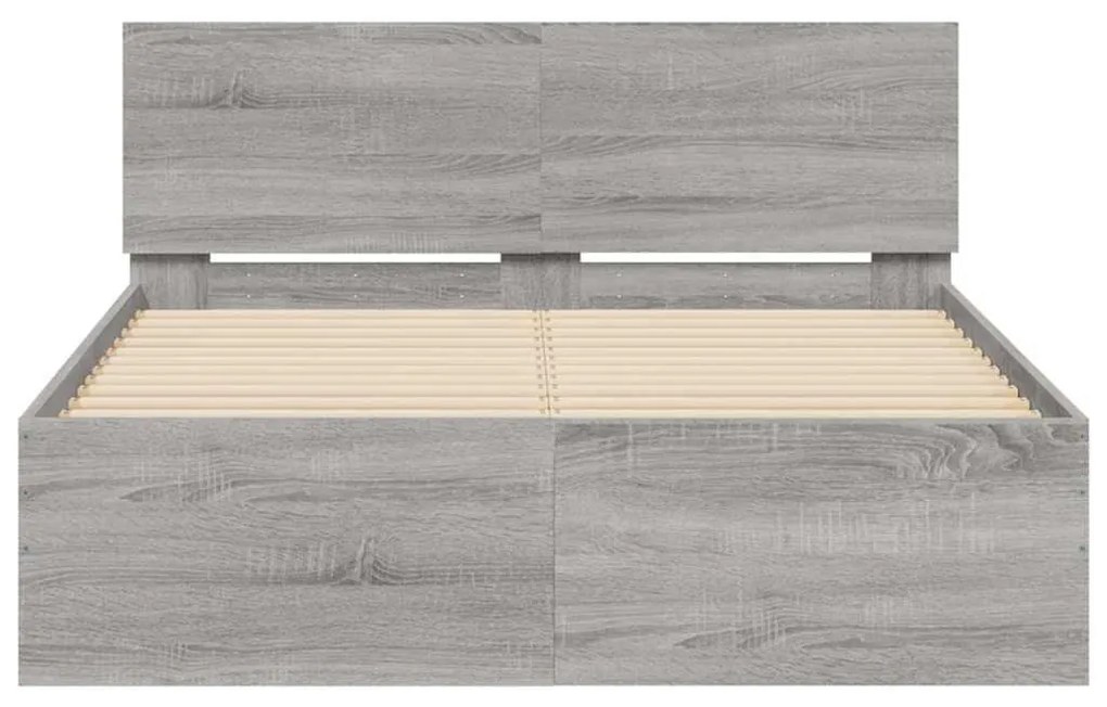 szürke sonoma színű ágykeret fejtámlával és LED-del 120x190 cm