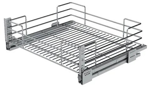Konyhai fémrács, 500mm, 220mm magas fiók, frontrögzítéssel, ezüst szürke, teljes kihúzás, csillapított záródás, 30kg teherbírás, SIGE Green 116