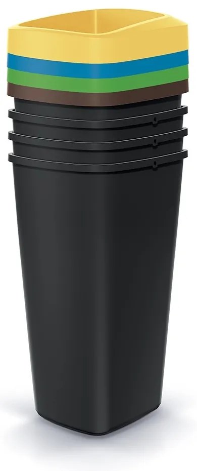 Szeméttároló szett válogatott hulladékhoz, négyzet alakú, 4 x 25 l, színes
