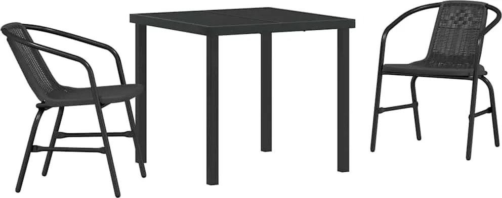 vidaXL Kert étkező szett 3 pcs Fekete Porszórt acél