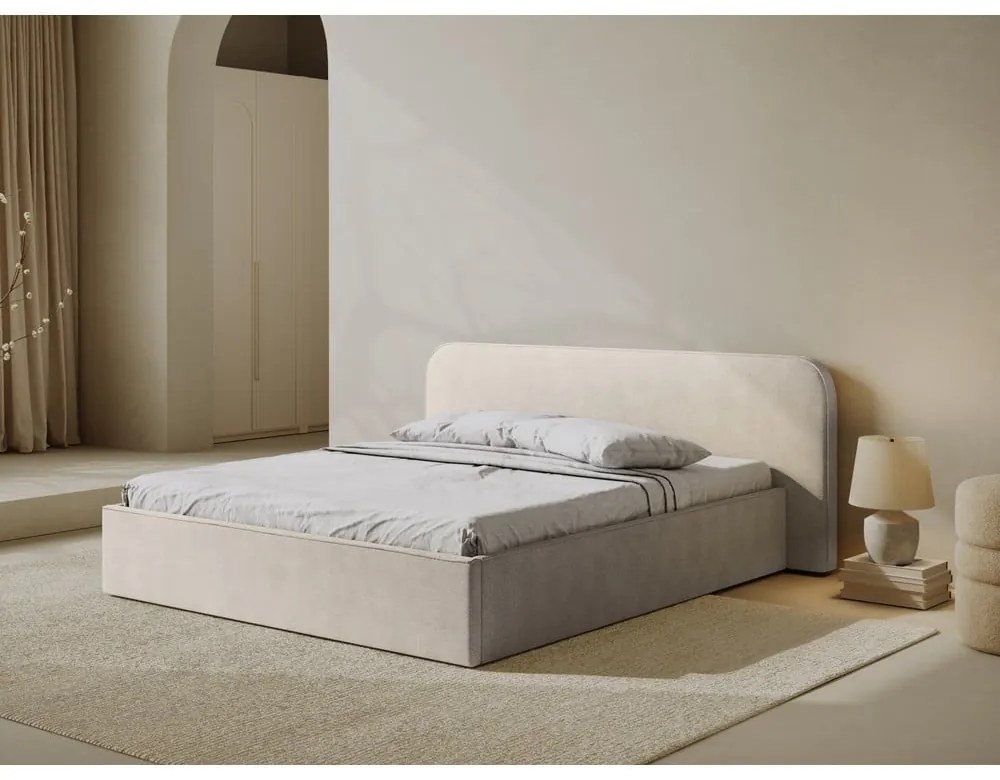 Bézs kárpitozott ágyneműtartós franciaágy ágyráccsal 180x200 cm Elizabeth – Micadoni