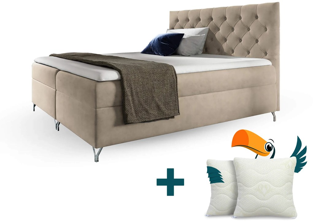 Wilsondo GULIETTE ágyneműtartós kárpitozott boxspring ágy matracokkal - bézs Méret: 160x200