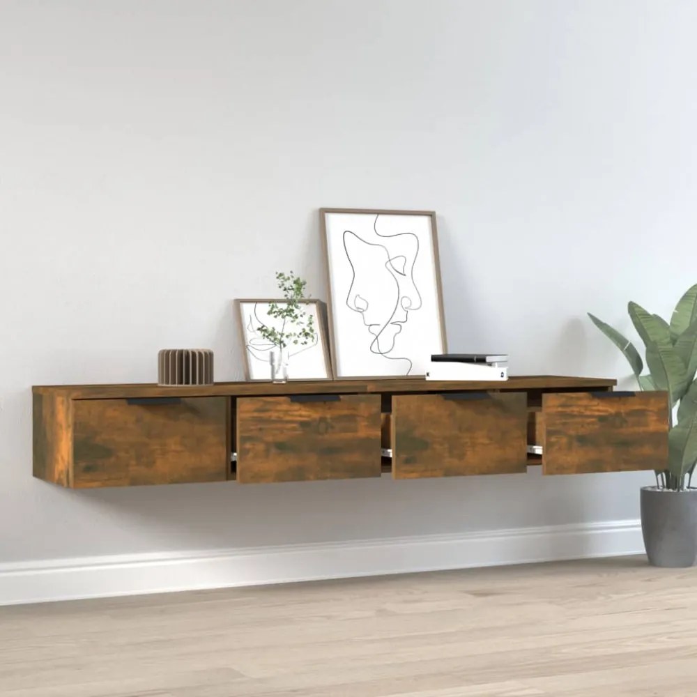 2 db füstös tölgyszínű szerelt fa fali szekrény 68 x 30 x 20 cm