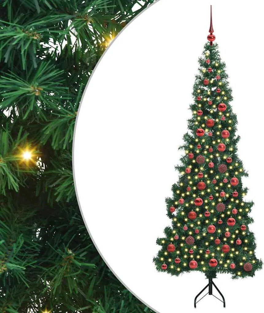 vidaXL Sarok Műkarácsonyfa 300 LED-del Zöld 180 cm PVC és fém