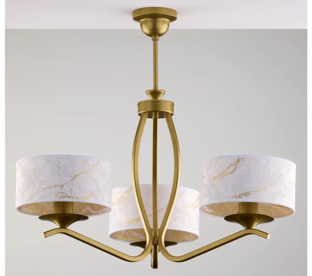 Jupiter 2109 - Csillár rúdon KASZMIR 3xE27/15W/230V fehér/arany/márvány dekor