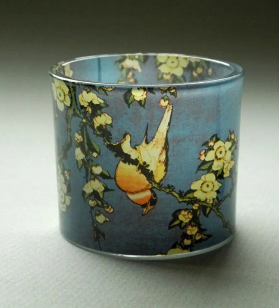 Üveg Gyertyatartó Tealight Madár az ágon Hokusai Parastone