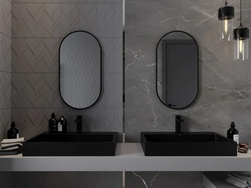 Mexen Loft ovális fürdőszobai tükör 75 x 40 cm, fekete keret - 9851-075-040-000-70