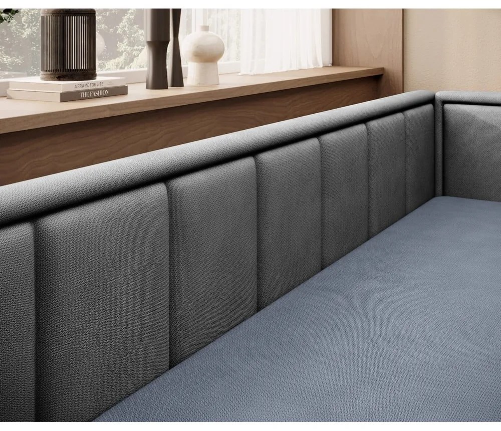 Kék-szürke zsenília kinyitható-tárolóhelyes kanapé 214 cm Fulgeo – ELTAP