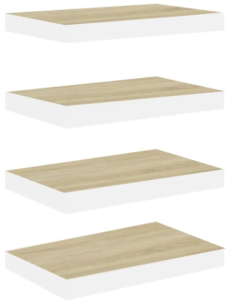 4 db tölgyszínű és fehér MDF lebegő fali polc 40 x 23 x 3,8 cm