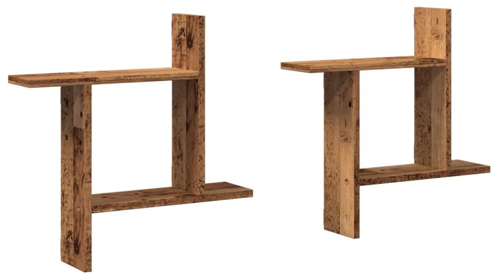 2 db antik fa színű szerelt fa fali polc 50 x 12 x 50 cm
