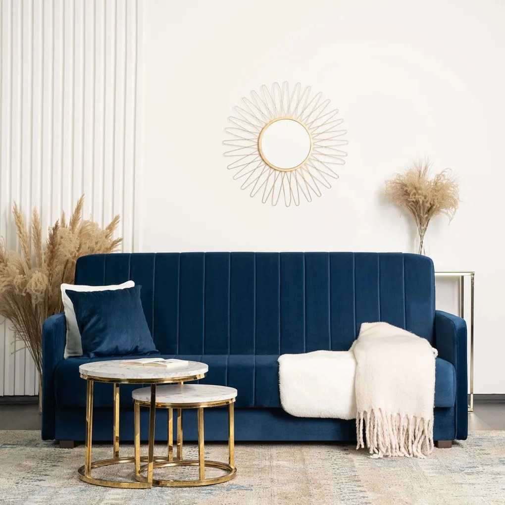 Sofa Rozkładana PORTO Granatowa Welurowa