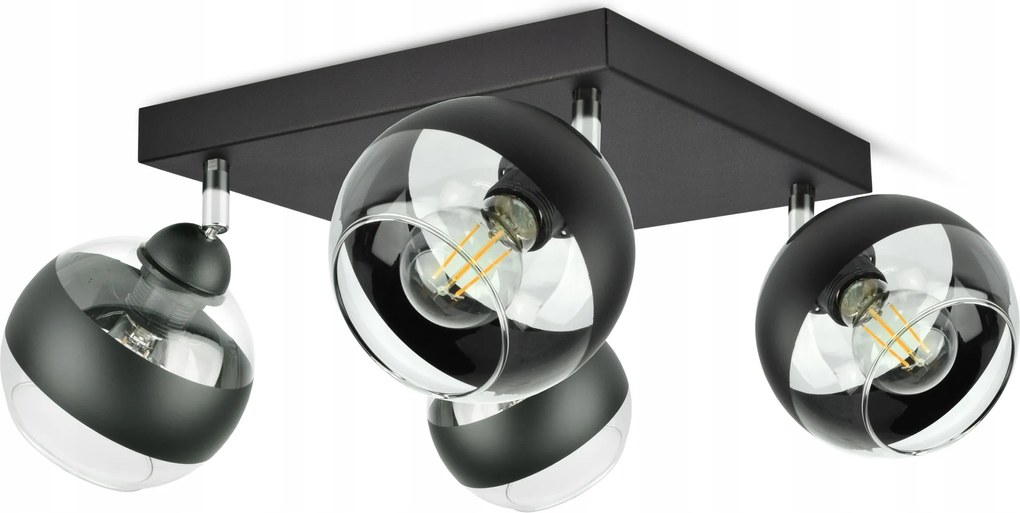 Mennyezeti Függő Lámpa Csillár Fekete Üveg Gömbök Fekete Belt AG4 Led E27