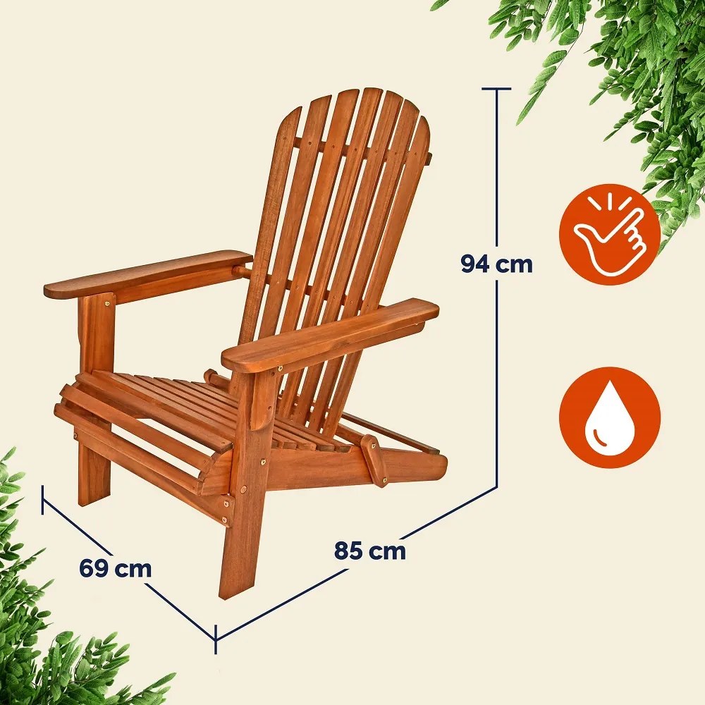 Kerti nyugágy ADIRONDACK, dönthető, 69x84x94 cm, natúr barna színben Casaria