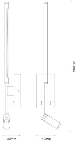 LED fali lámpatest TORCH, 6W/230V + 3W LED, fehér