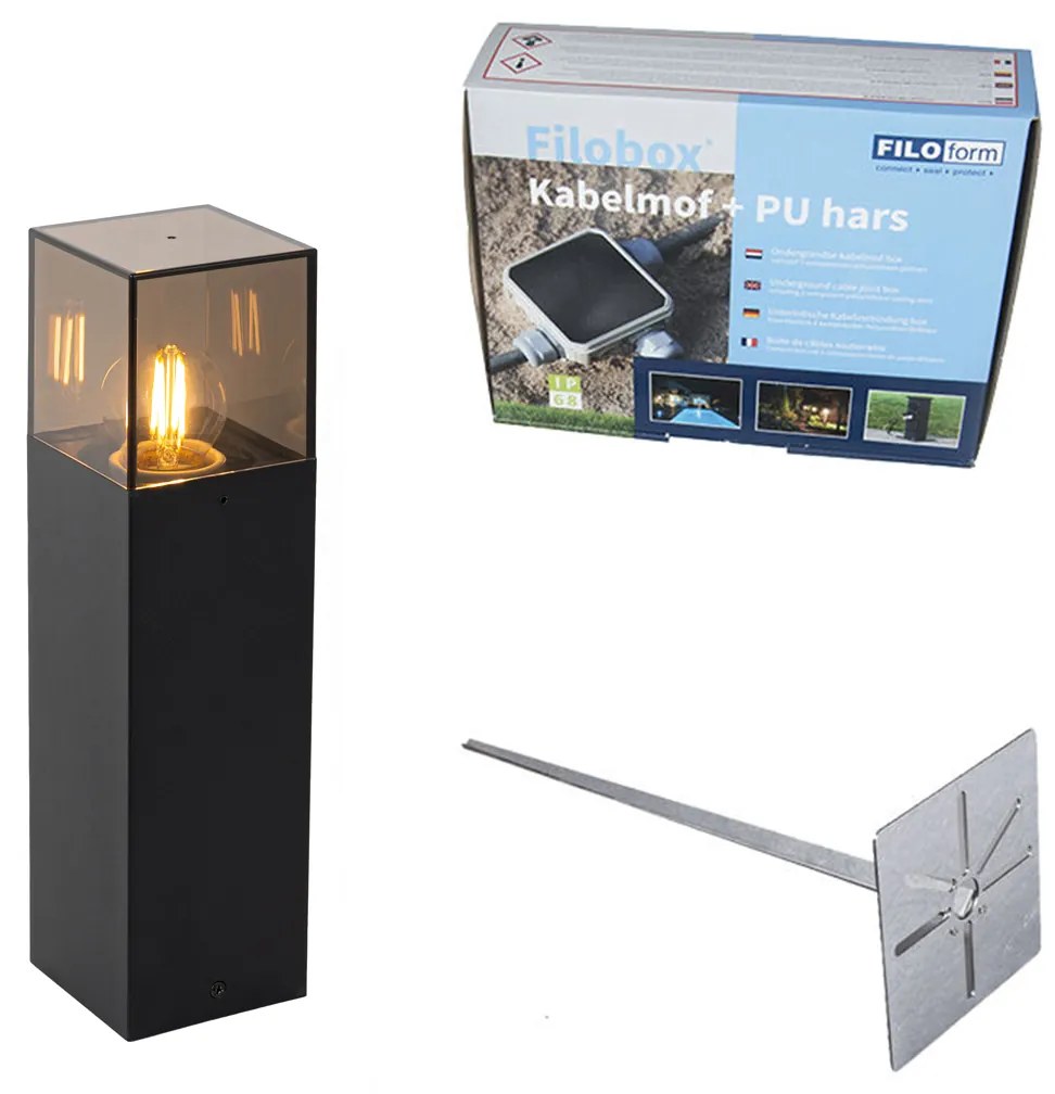 Álló kültéri lámpa fekete füstös búrával 30 cm - Denmark