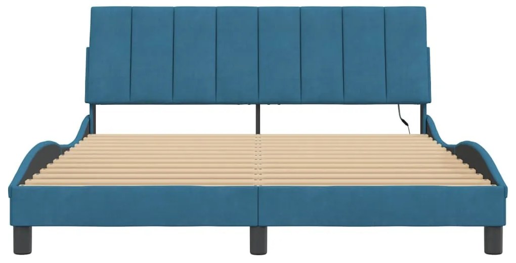 kék bársony ágykeret LED-ekkel matrac nélkül Hanko 160 x 200 cm