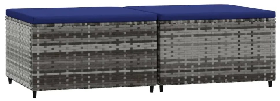 2 db szürke polyrattan kerti lábtartó párnával