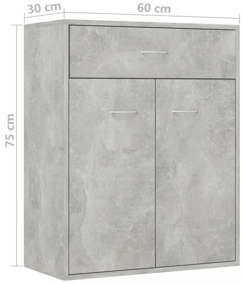 betonszürke szerelt fa tálalószekrény 60 x 30 x 75 cm