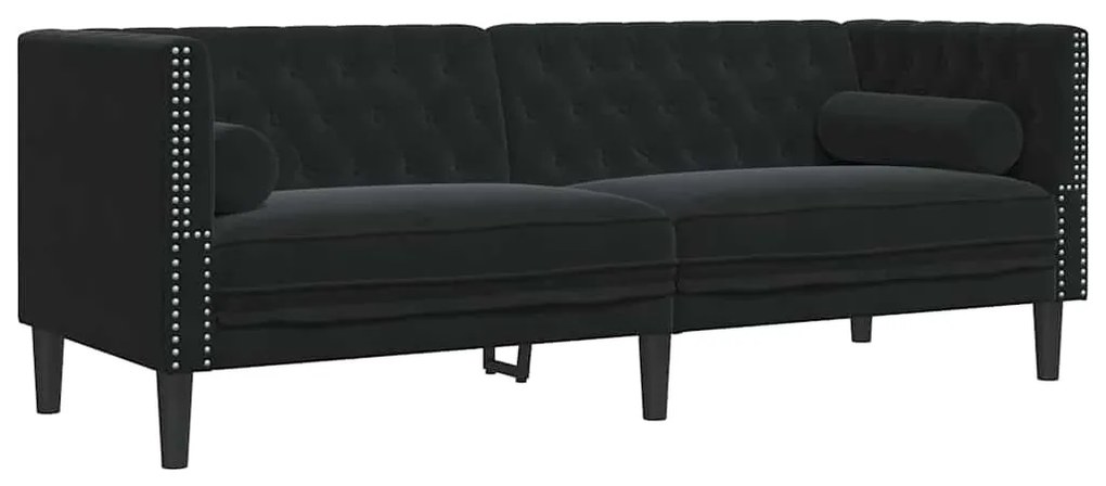Chesterfield kanapé Argyle Fekete 194 x 74.5 x 70.5 cm Bársony