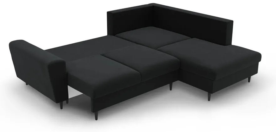 Fekete bársony kinyitható tárolóhelyes sarokkanapé (jobb oldali-L alakú) Kyoto – Cosmopolitan Design