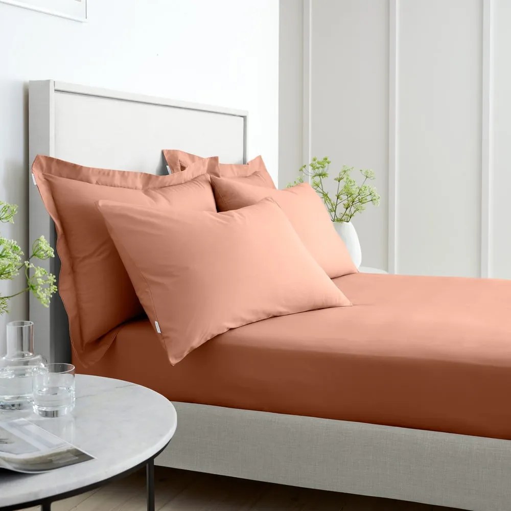 Terrakotta színű gumis pamut-perkál lepedő 135x190 cm Cotton Percale – Bianca