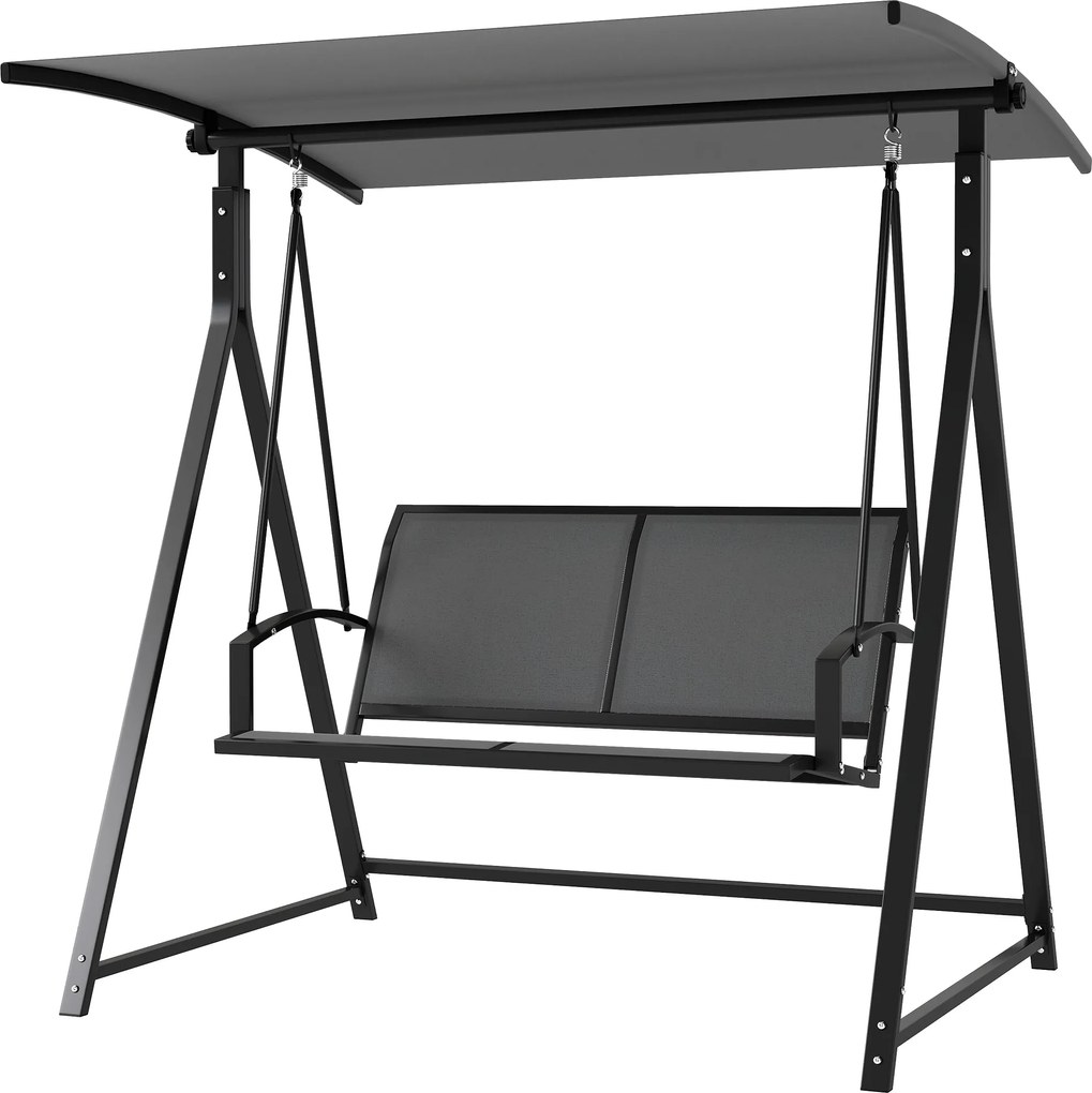 Outsunny Kültéri Kertihinta 2 Személyes Külső Kertihinta Állítható Napernyővel 90° UV Védelemmel 30+ és Háromszögletű Fémkeret 220 kg Teherbírással 16