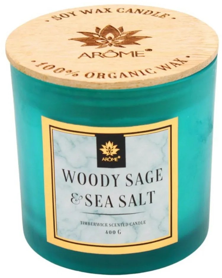 Arome Szójaviasz Woody Sage and Salt 400 g fakanóccal és fedéllel