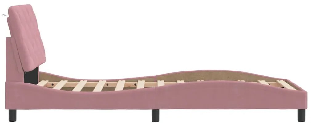 rózsaszín bársony ágykeret LED-ekkel matrac nélkül 90 x 200 cm