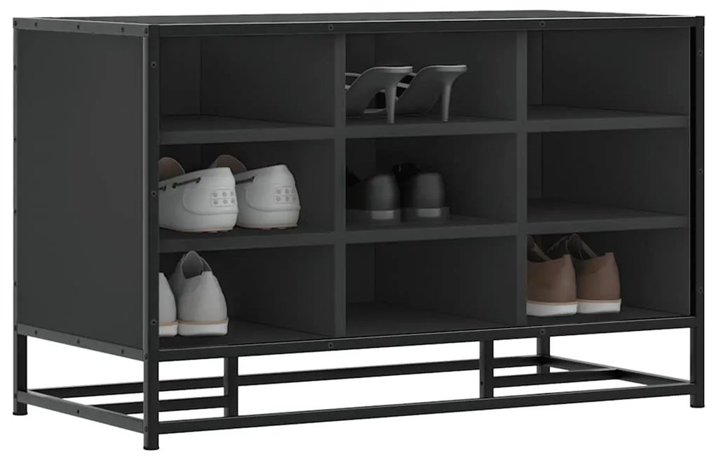 Cipőpad Fekete 84x40x53,5 cm Fából és fémből készült pad