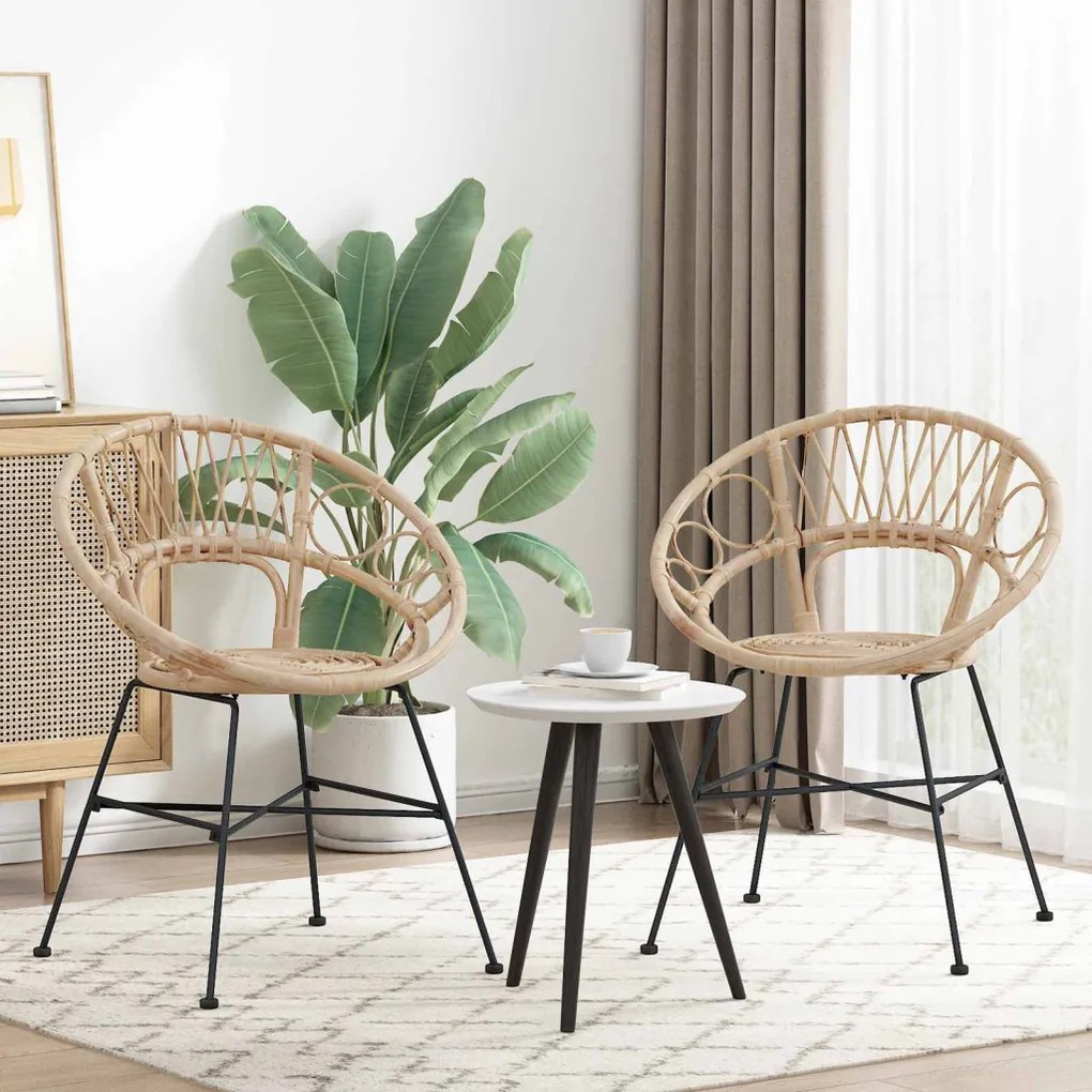 Étkezőszék 2 pcs Természetes 65 x 55,5 x 81 cm Rattan és Vas