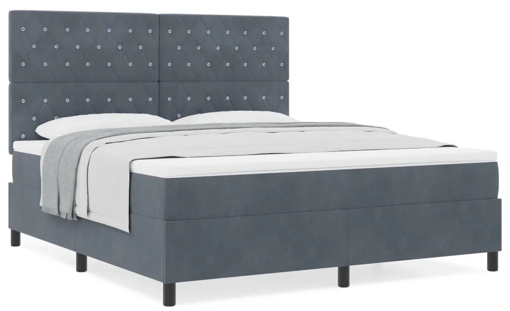Boxspring Ágy Mattal Sötétszürke Szuper Király Bársonyos