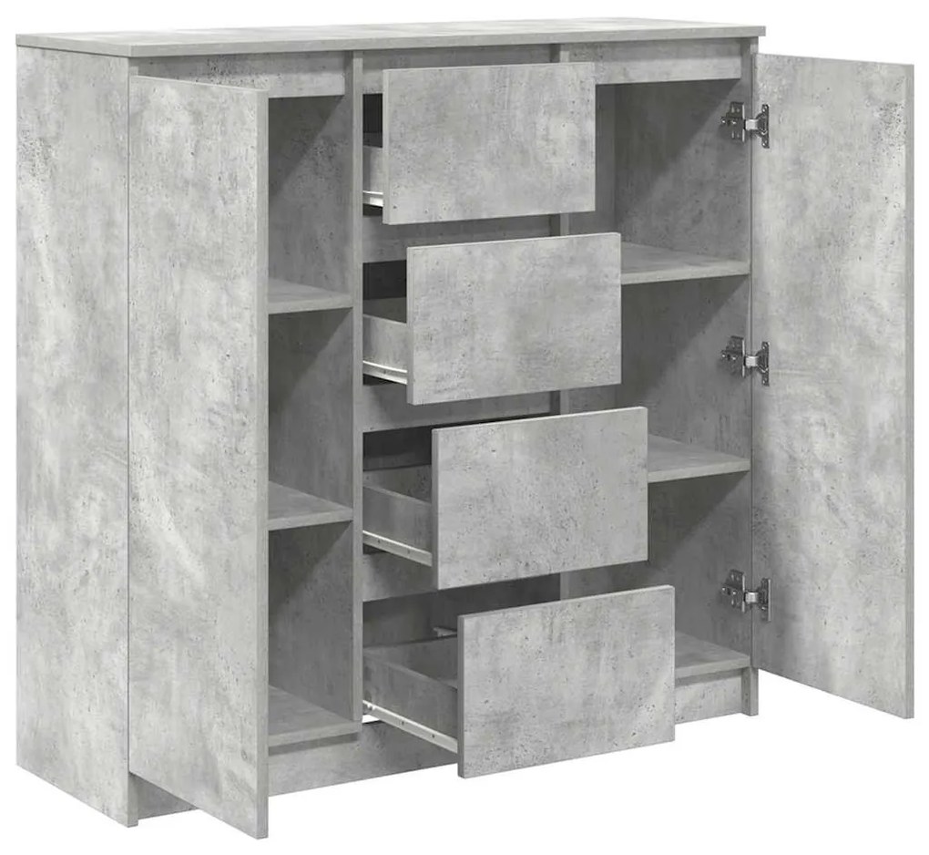 betonszürke szerelt fa tálalószekrény fiókos 100,5x35x98,5 cm