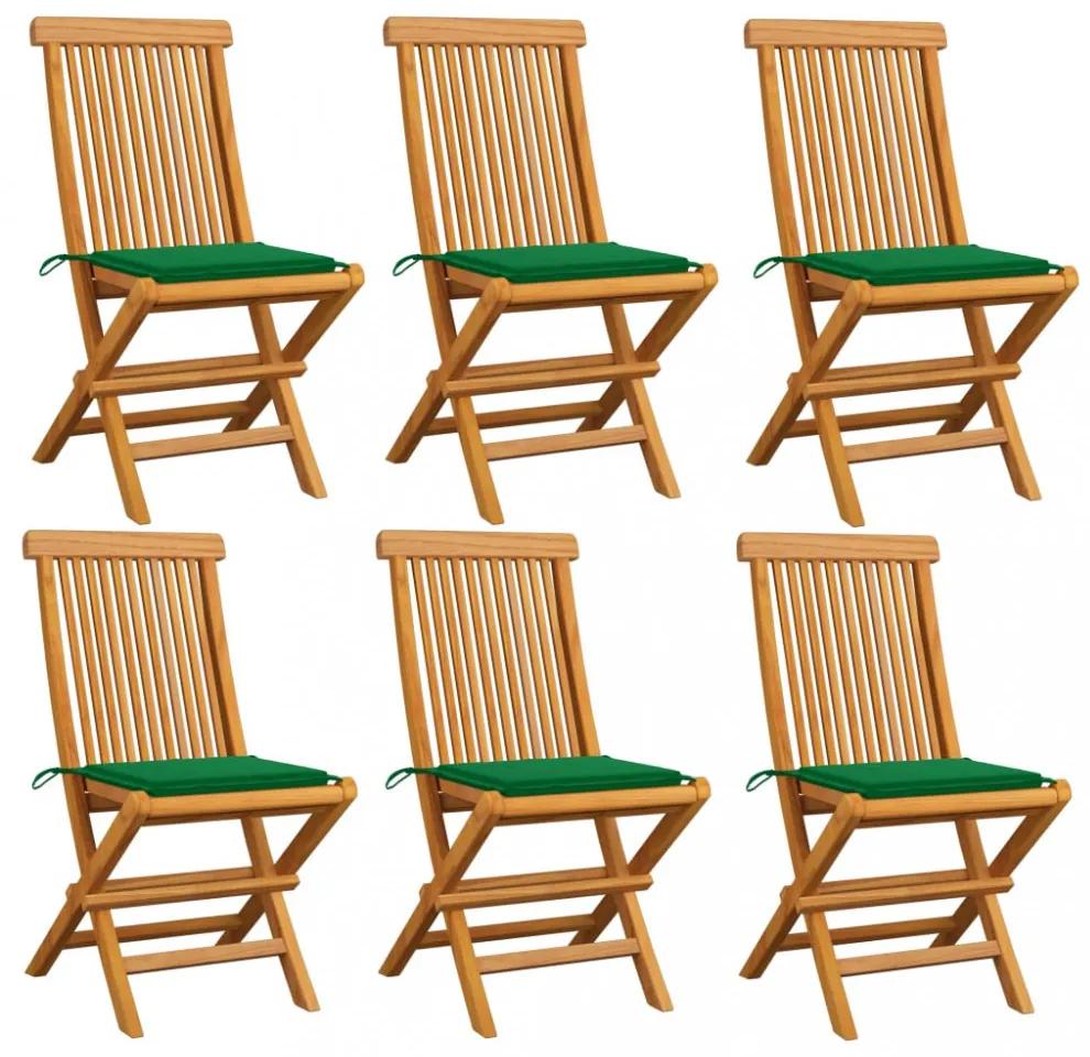 6 db tömör tíkfa kerti szék zöld párnával