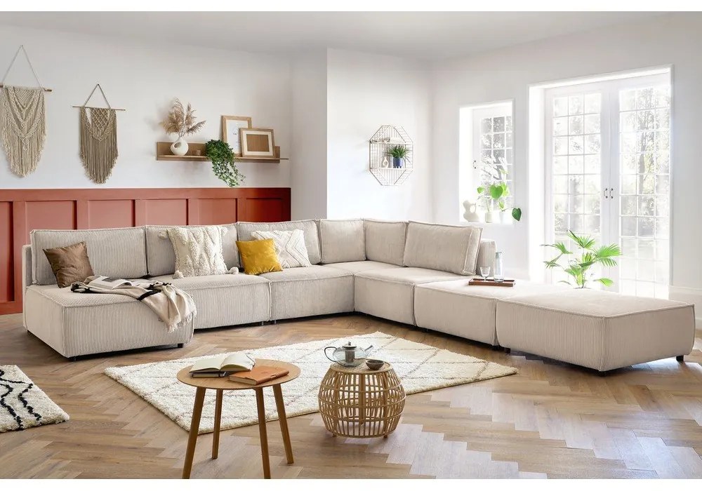Krémszínű kordbársony sarokkanapé ("U" alakú-variálható) Nihad modular – Bobochic Paris