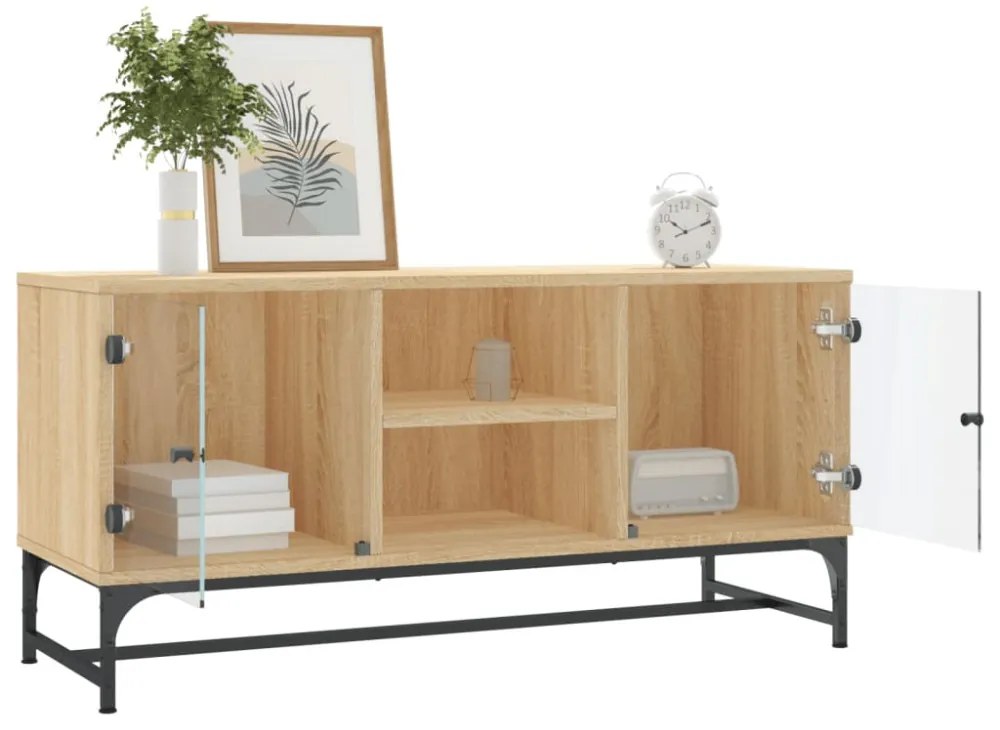 sonoma tölgy színű TV-szekrény üvegajtókkal 102 x 37 x 50 cm