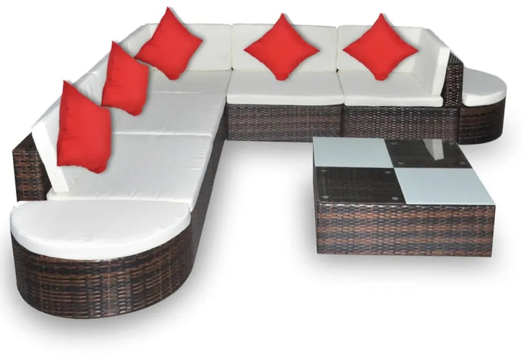 8 részes barna polyrattan kerti ülőgarnitúra párnákkal