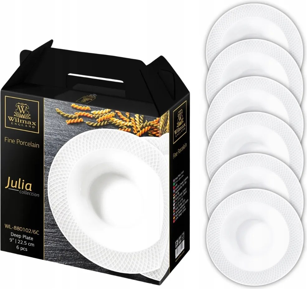 Ebédlő tányér mély Fehér porcelán tésztaleveshez 22,5cm 6db Wilmax
