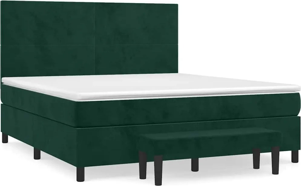 vidaXL sötétzöld bársony rugós ágy matraccal 160x200 cm