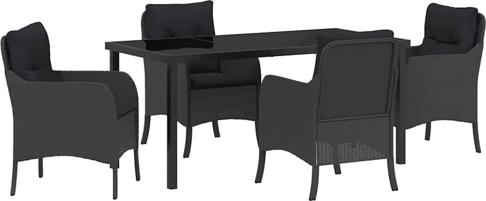 vidaXL Kert étkező szett párnával 5 pcs Fekete polirattan