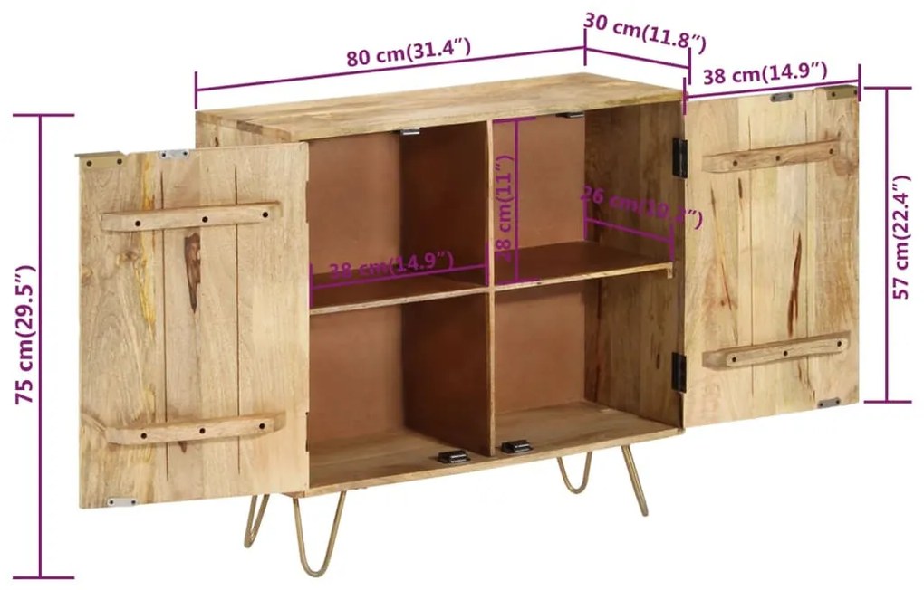 tömör mangófa tálalószekrény 80 x 30 x 75 cm