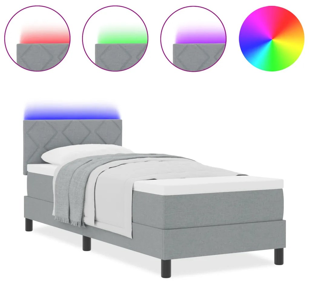 Box Spring Ágy Matraccal &amp; LED Világosszürke 80x200 cm Szövet