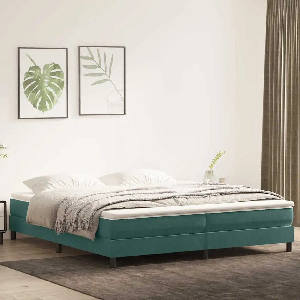 sötétzöld bársony rugós ágy matrac nélkül 200x210 cm