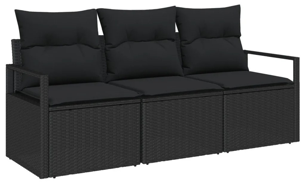 3 darabos kert kanapé szett párnákkal Fekete Poli Rattan, 2 személyes kert kanapé párnákkal Fekete Poli Rattan