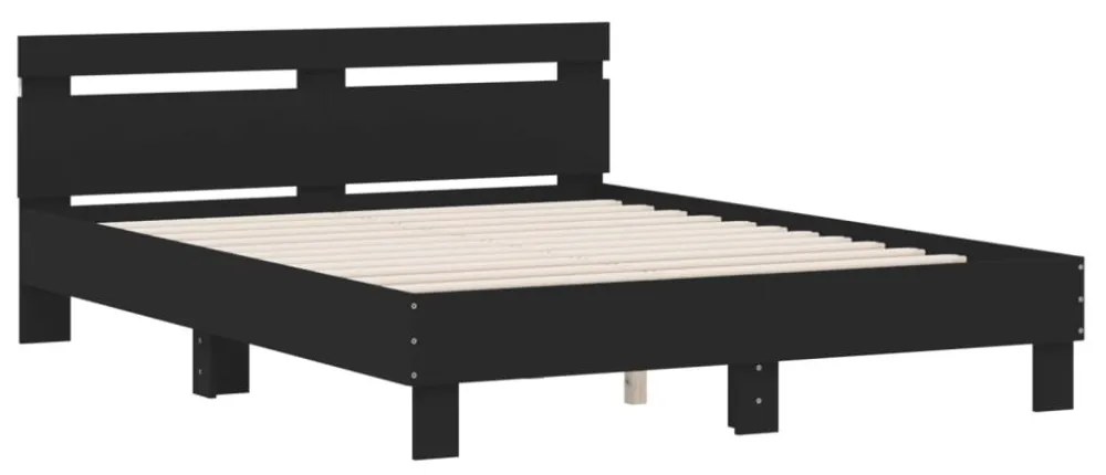 fekete ágykeret LED-es matrac nélkül 150 x 200 cm