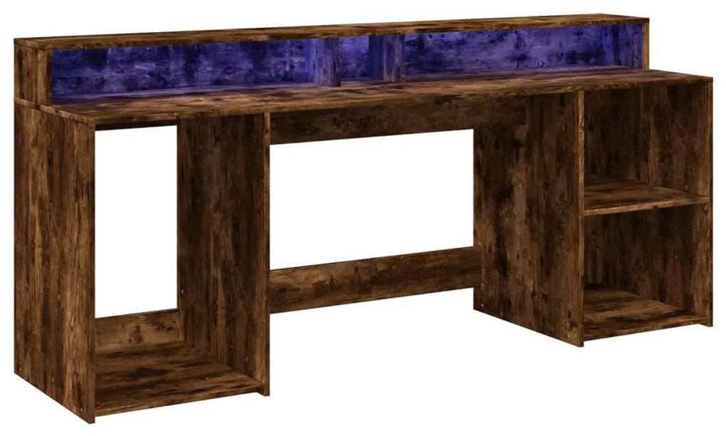 füstös tölgy színű szerelt fa íróasztal LED-ekkel 200x55x91 cm